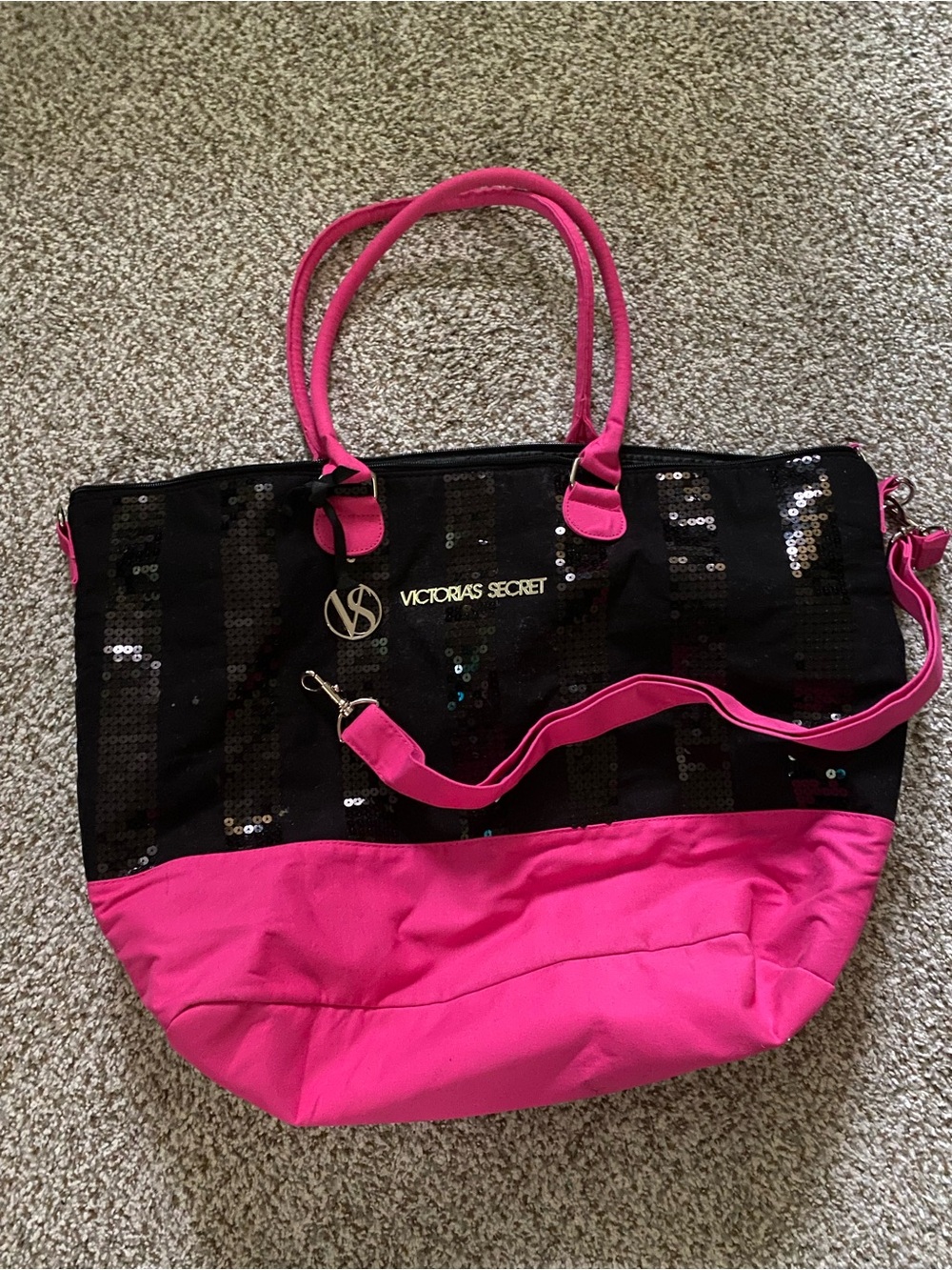 Victoria's Secret Black Sequin and Hot Pink Tote